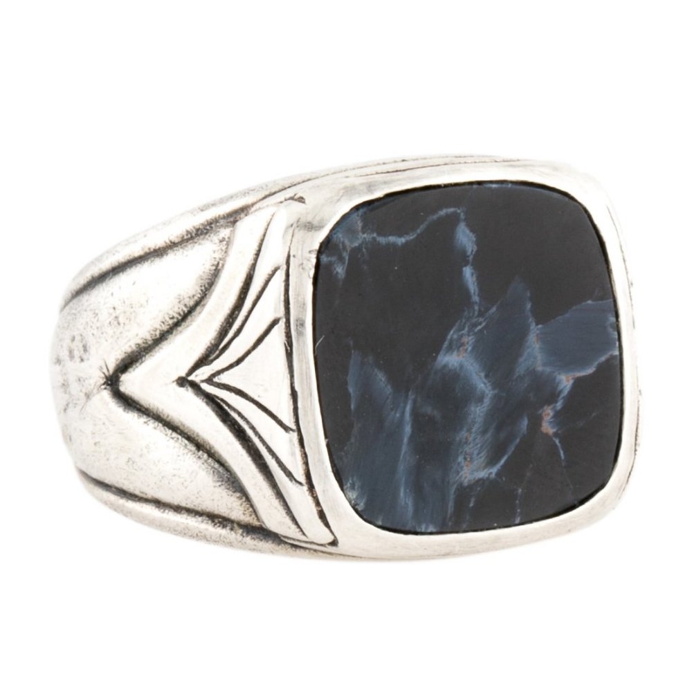 JOHN VARVATOS STERLING SILVER 925 PIETERSITE SIGNET RING - Picture 2 of 5